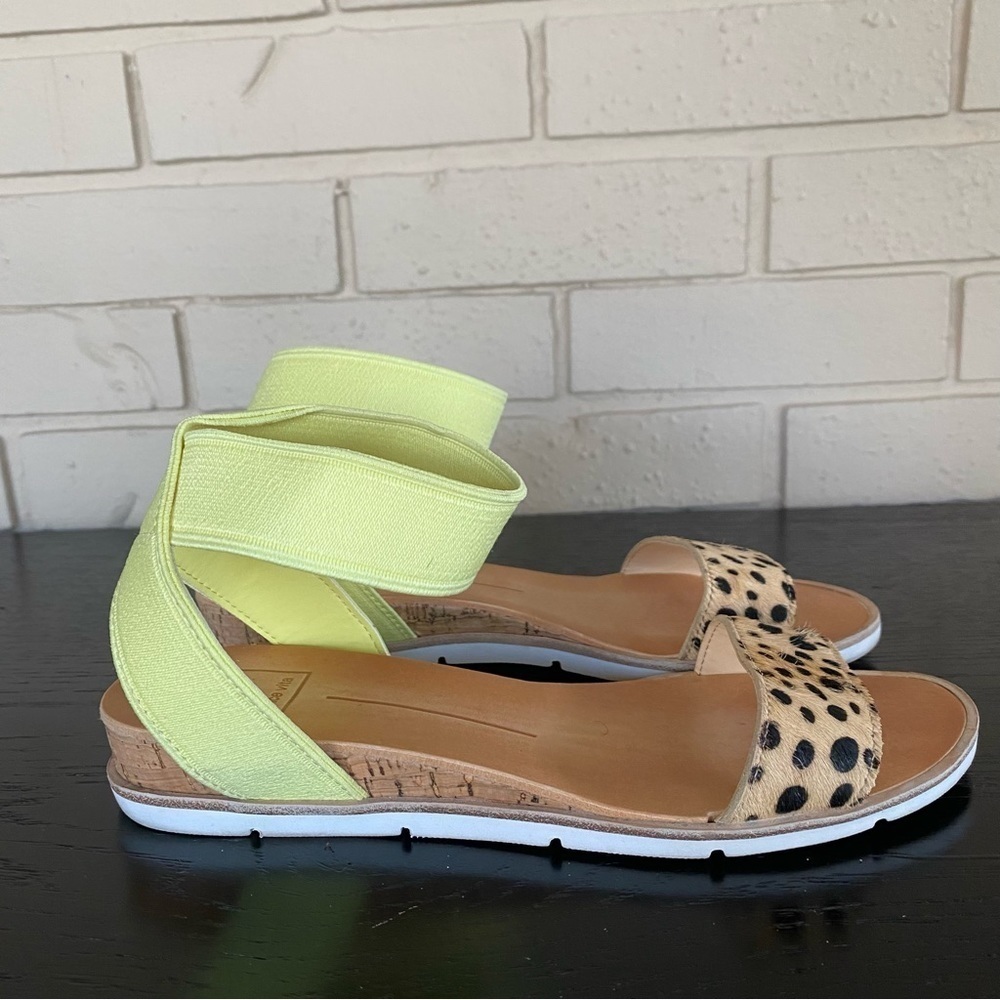 Dolce Vita Womens Vivian Sandals 7.5 M Leopard Ankle Strap Cork Wedge Leather